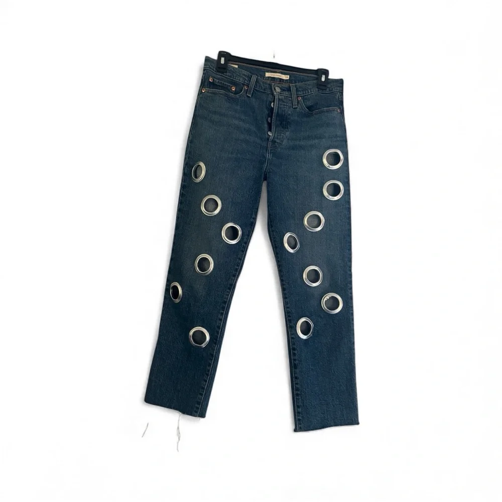 Upcycled Grommet design button fly Levi’s size 28
